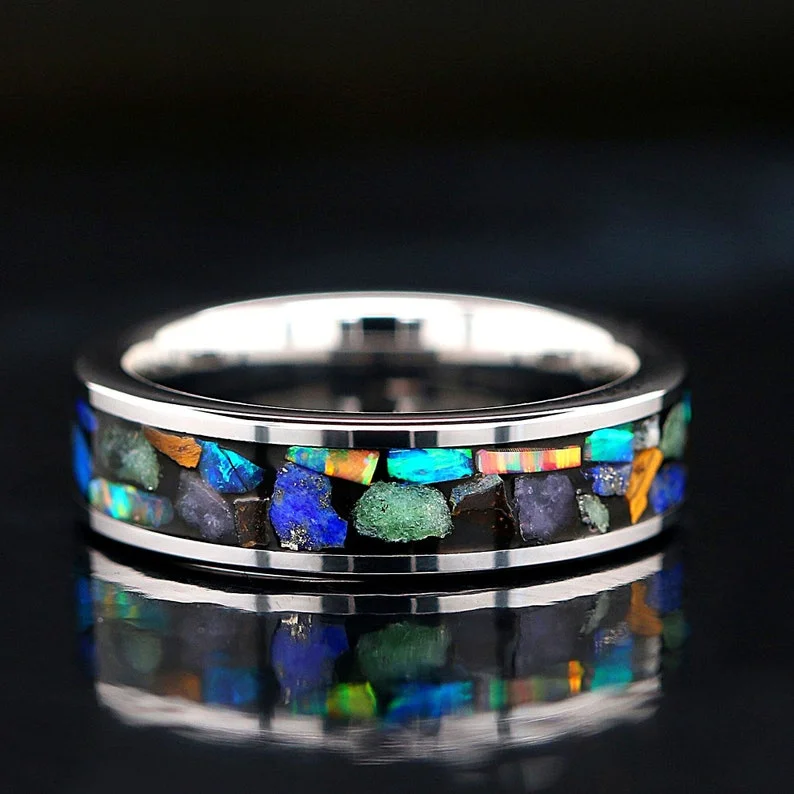 women's engagement rings with blue diamonds-Treasures of the Earth - Cool Unisex Wedding Bands | Tungsten Bands for Men’s Wedding | Unique Women's Wedding Band | Turquoise, Marble, Tiger Eye, Opal, Tungsten Band