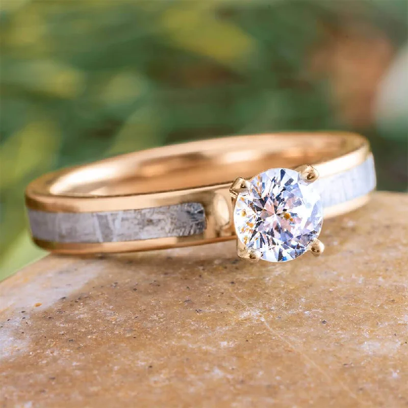 women's wedding band rings-0.75 CT Diamond Solitaire with Meteorite in 14k Rose Gold