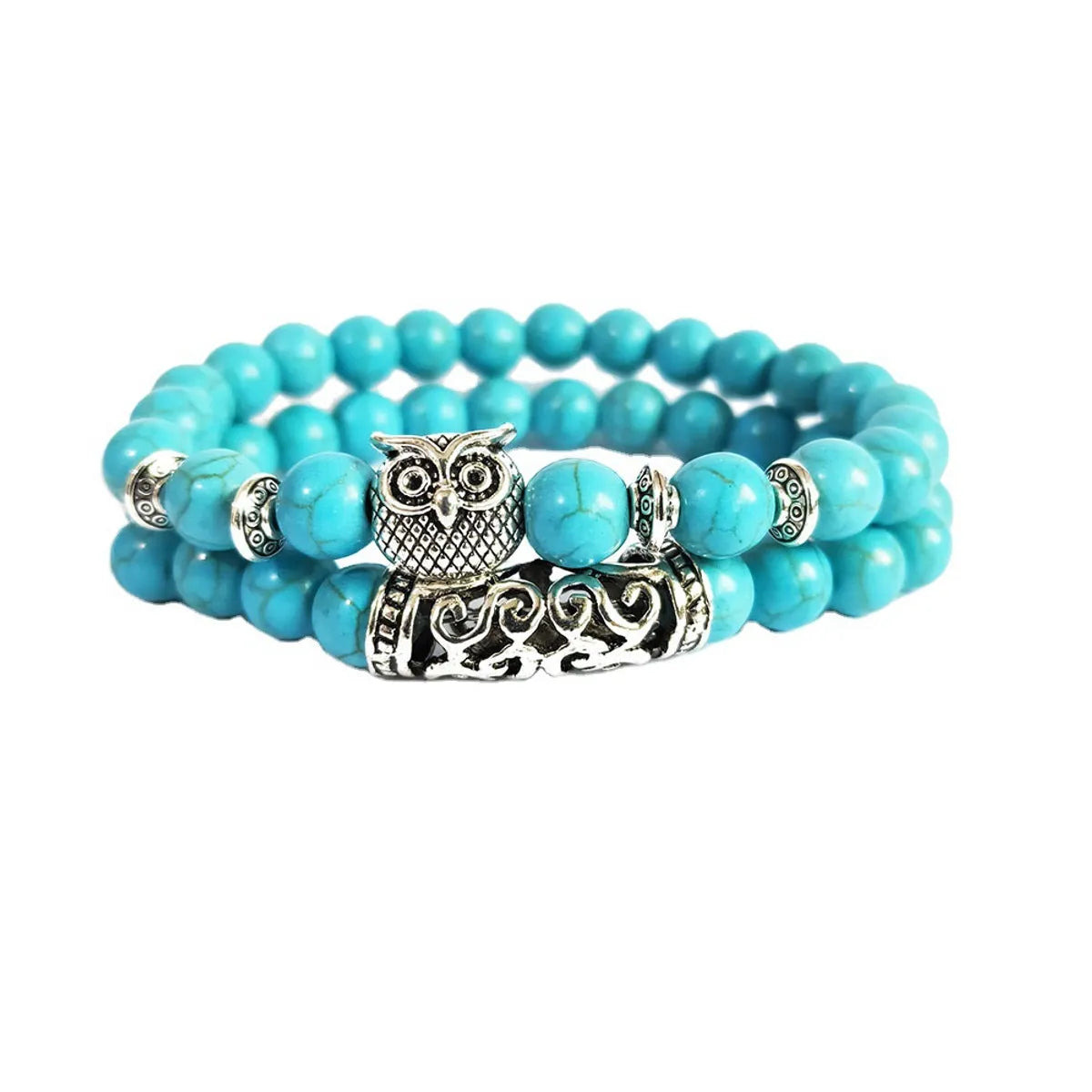 women's silver bangles-2 Piece Set Retro Owl Alloy Natural Stone Turquoise Plating Unisex Bracelets