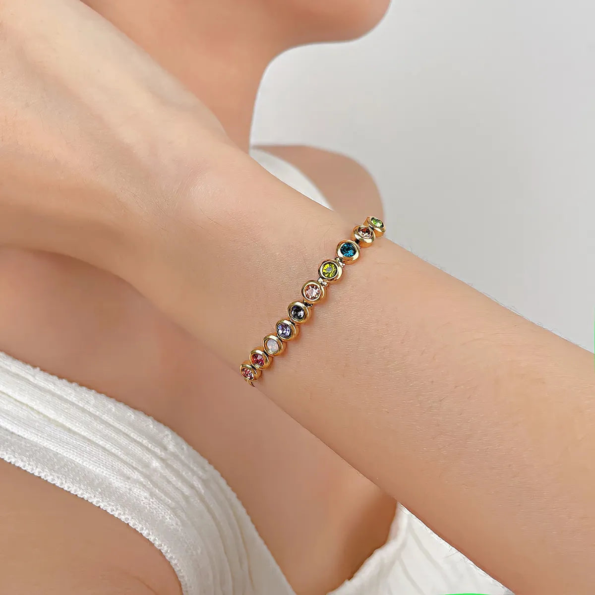 women's crystal bangle sets-Vintage Style French Style Colorful Stainless Steel Inlay Zircon Bracelets