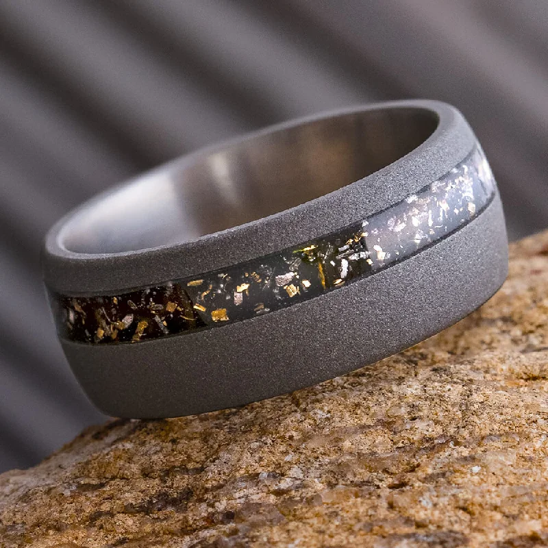 women's vintage wedding rings-Black Stardust™ Wedding Band in Sandblasted Titanium