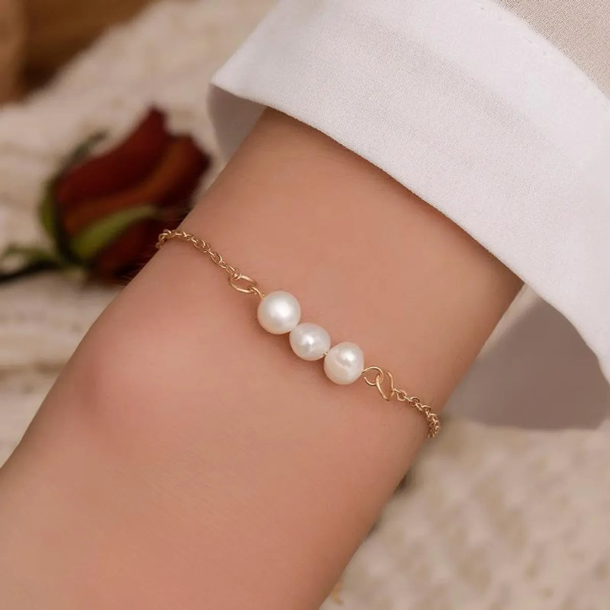 women's simple gold bangles-Simple Beads Alloy Bracelet Nhdp145297