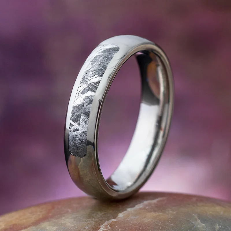 women's sterling silver wedding rings-Titanium Ring With Partial Meteorite, Meteorite Jewelry