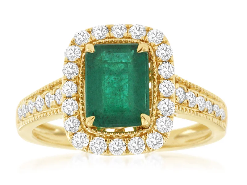 women's wedding engagement diamond rings-14K Yellow Gold 1.12ct Emerald & 0.52cttw H/I SI Diamond Ring