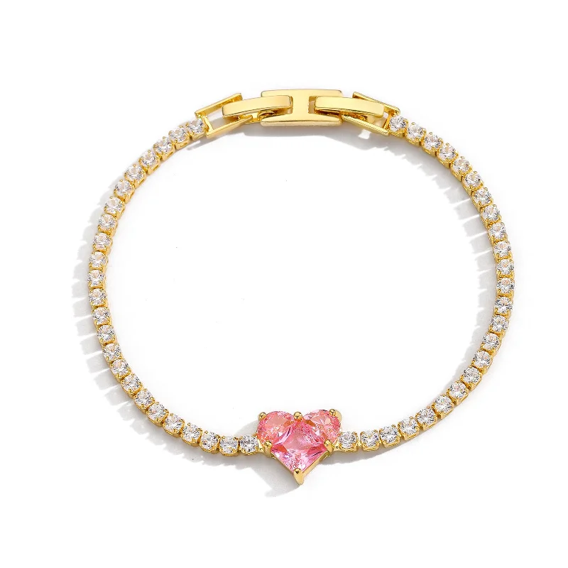 Pink Zirconium Love Heart-Np04 Gold