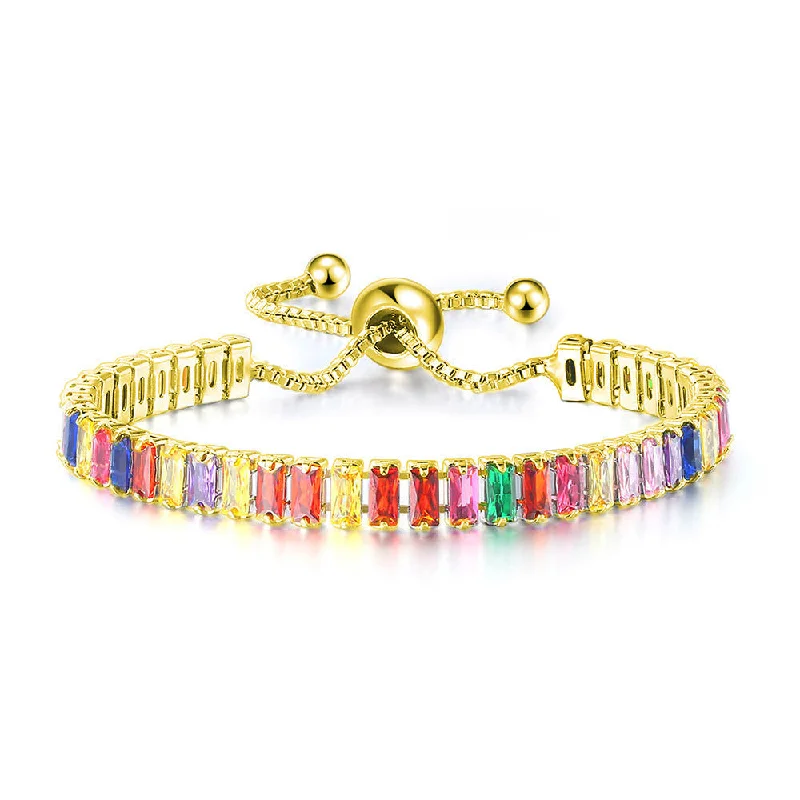 2.5*5mm-Colorful Crystals Rectangular Adjustable Bracelet-Gold