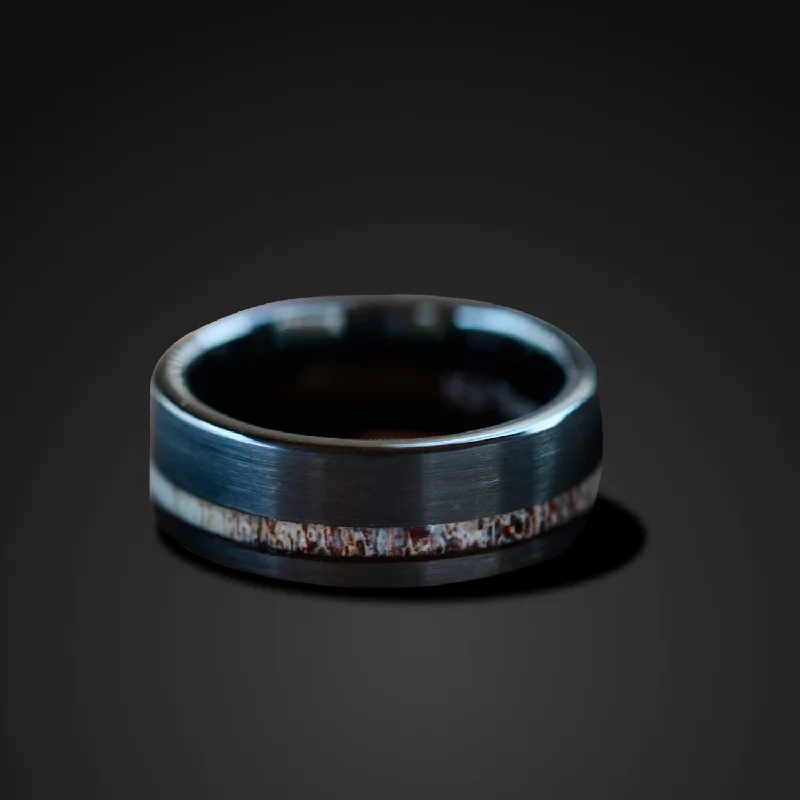 women's sapphire engagement rings-Black Tungsten Deer Antler Ring - Unisex Wedding Band Hunter Ring