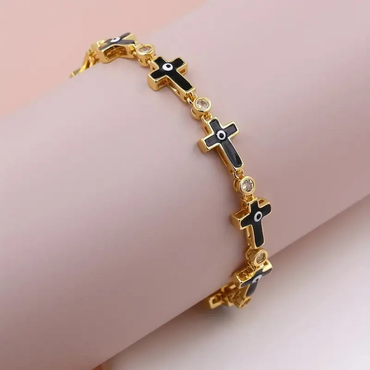 women's silver tennis bracelets-Simple Style Cross Copper 18k Gold Plated Zircon Bracelets In Bulk