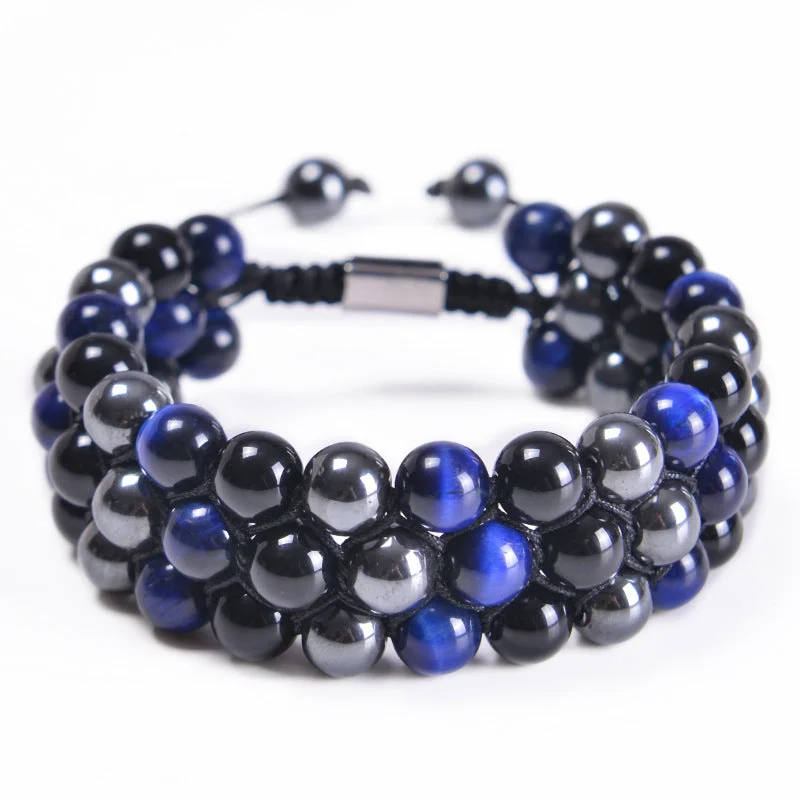 8mm-Blue Tiger + Black Beads + Iron Ore (Three Layers)