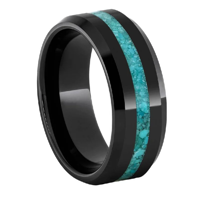 women's luxury diamond rings-Turquoise and Black Ceramic Ring