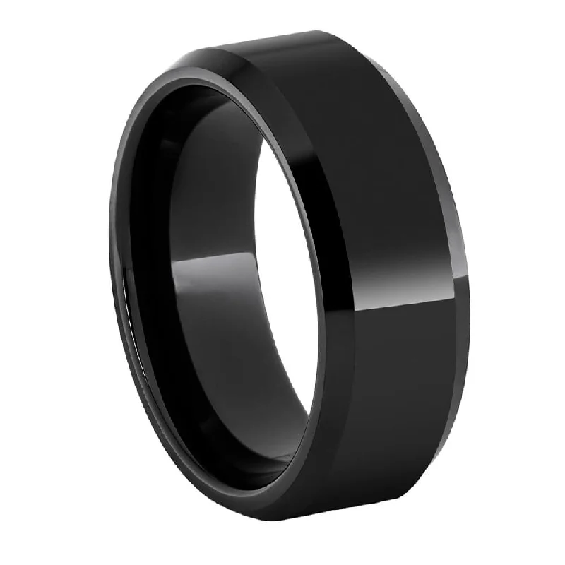 women's cubic zirconia rings-Beveled 8mm Black Ceramic Ring