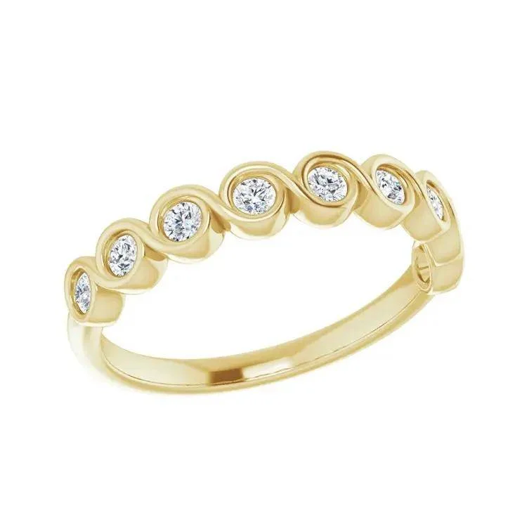 women's ruby rings-Yellow Gold 1/4 CTW Diamond Anniversary Band With Swirling Bezel Setting