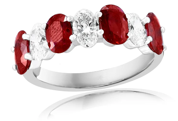 women's custom-designed engagement rings-14K White Gold 2.10cttw Ruby & 1.22cttw GH-SI1 Diamond Ring Sz 6.5