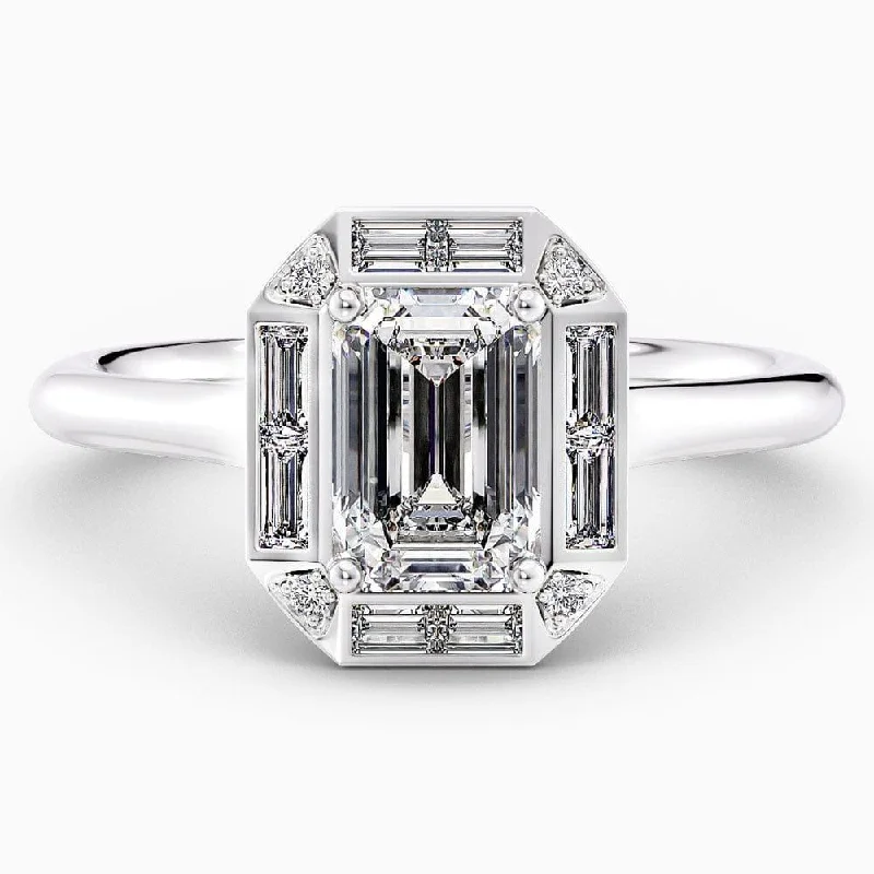 women's engagement rings with diamond halos-1.70 Carat Emerald Cut Halo Vintage Natural Diamond Engagement Ring GIA Certified