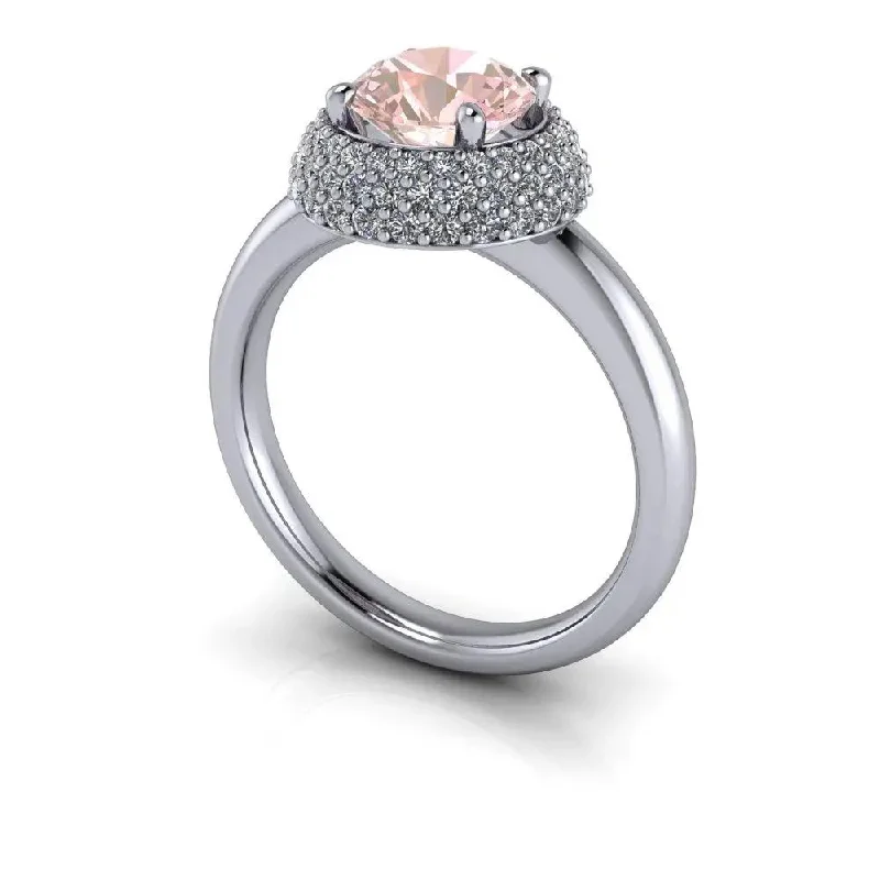 women's engagement rings with natural diamonds-Morganite Engagement Ring Pave Diamond Halo Setting 1.68 CTW