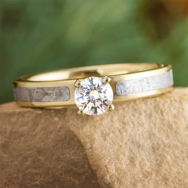 women's twist rings-0.5 CT Diamond Solitaire with Meteorite in Yellow Gold