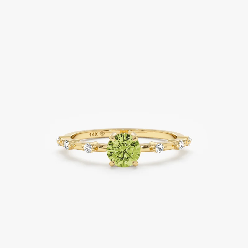 women's diamond engagement rings-Dainty Peridot and Diamond Engagement Ring, Belinda