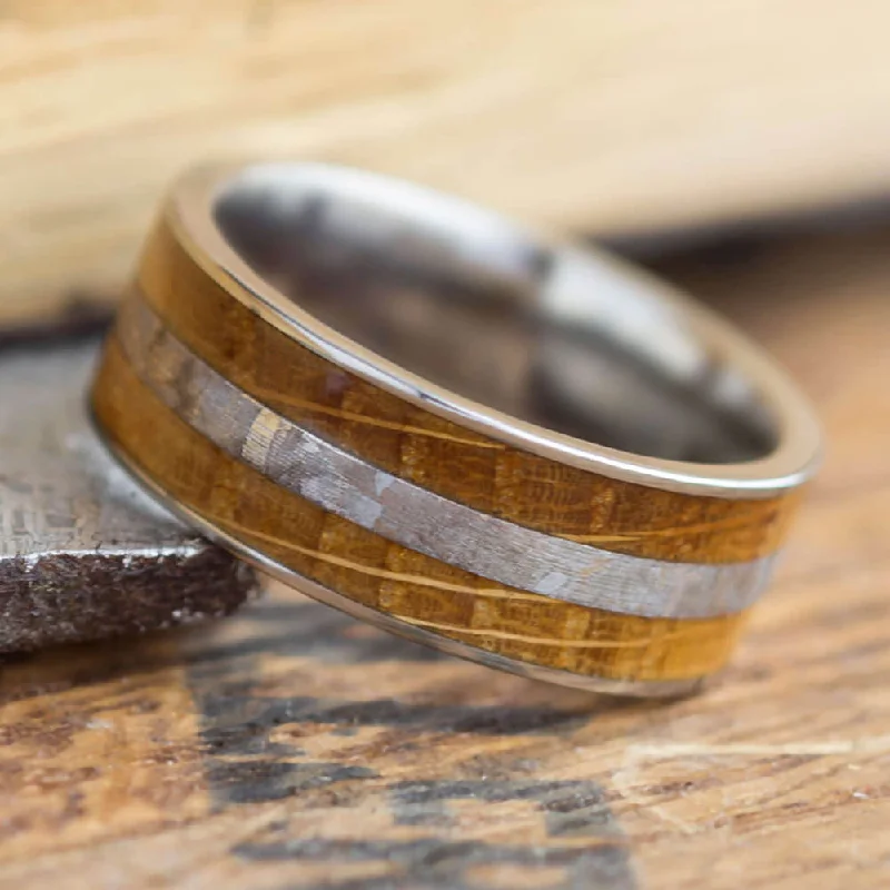 women's wedding ring sets-Tungsten Men's Wedding Band With Meteorite & Whiskey Barrel Oak