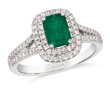 women's cushion cut diamond engagement rings-14K Vanilla Gold 0.70ct Costa Smeralda Emerald & 0.41cttw Vanilla Diamond Ring