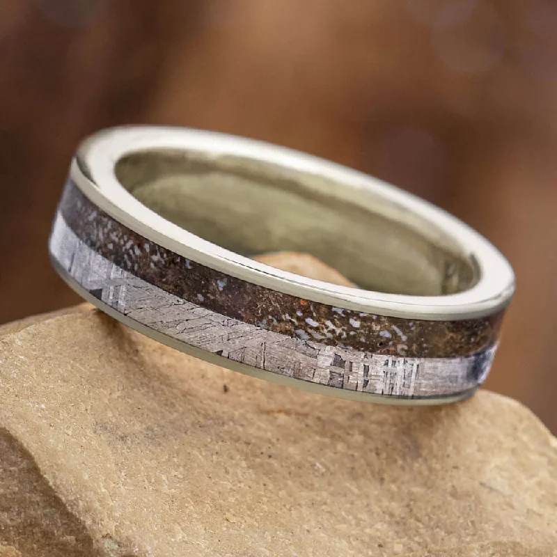 women's vintage-inspired rings-Meteorite & Dino Bone Men's Wedding Band, 6mm Ring