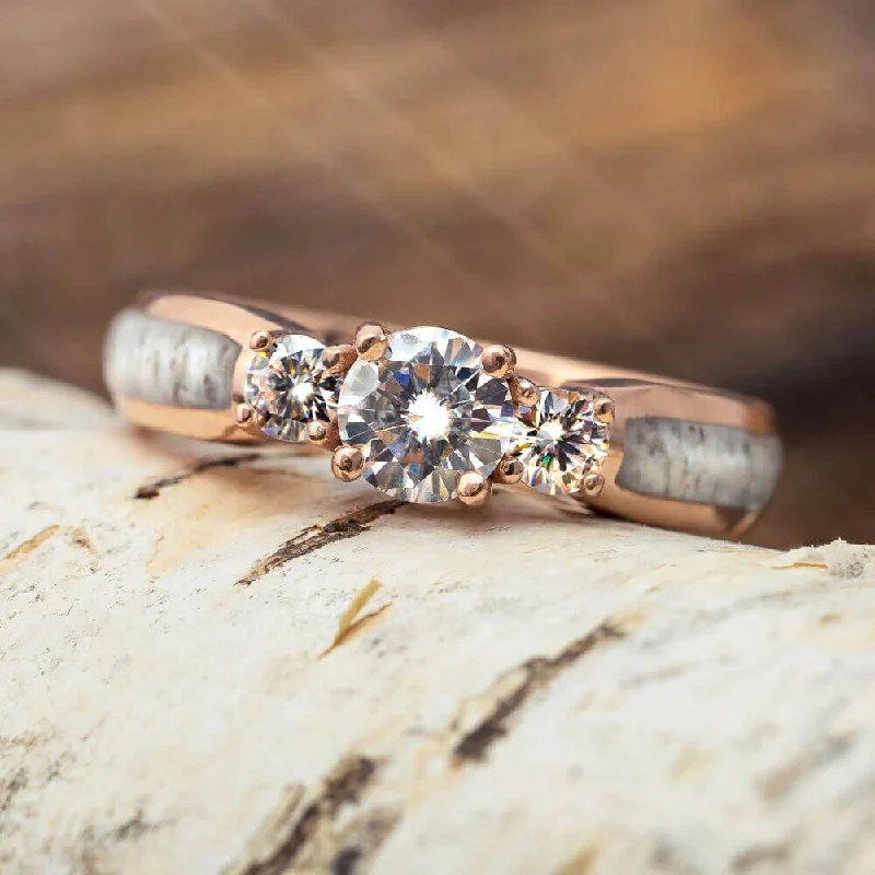 women's engraved rings-Rose Gold Engagement Ring with Deer Antler