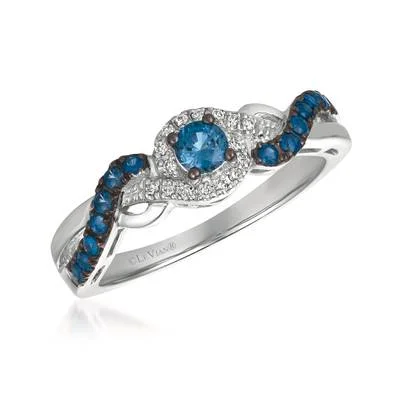 women's oval engagement rings-14K Vanilla Gold 0.36cttw Cornflower Sapphires & 0.06cttw Vanilla Diamond Ring by LeVian