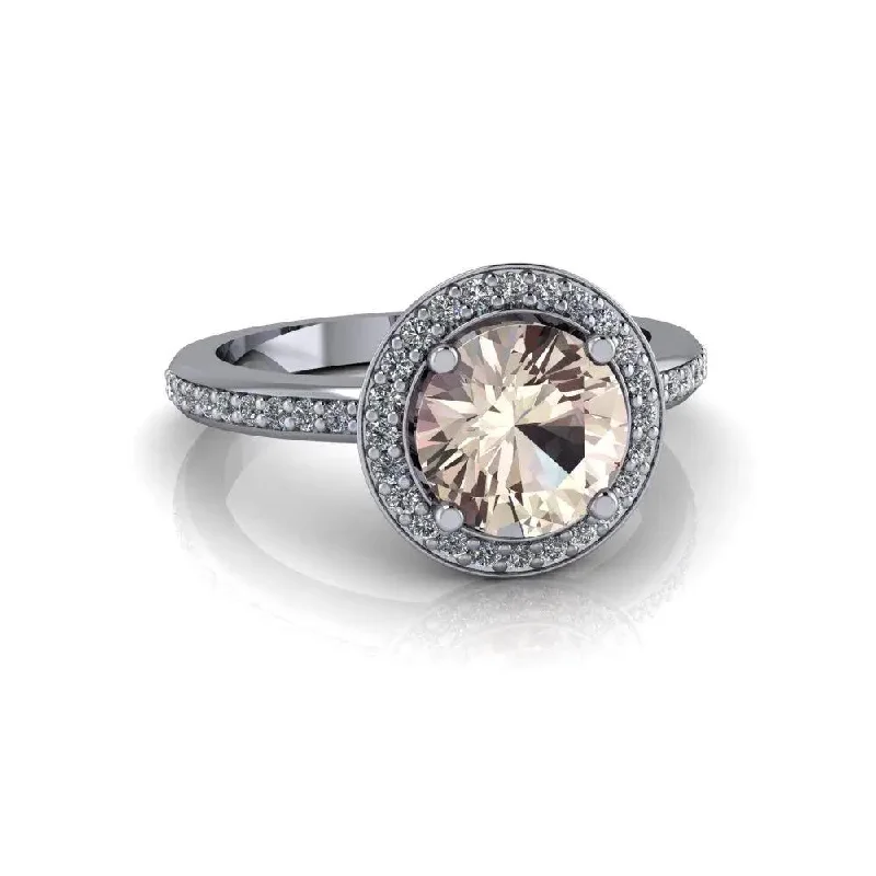 women's luxurious platinum engagement rings-Morganite Engagement Ring Diamond Halo Setting 1.43 CTW