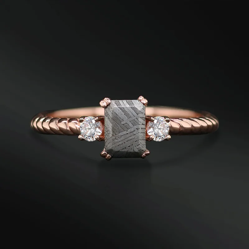 women's engagement rings with colored stones-Mon - Engagement Ring for Her with Muonionalusta Meteorite | Diamond Accents