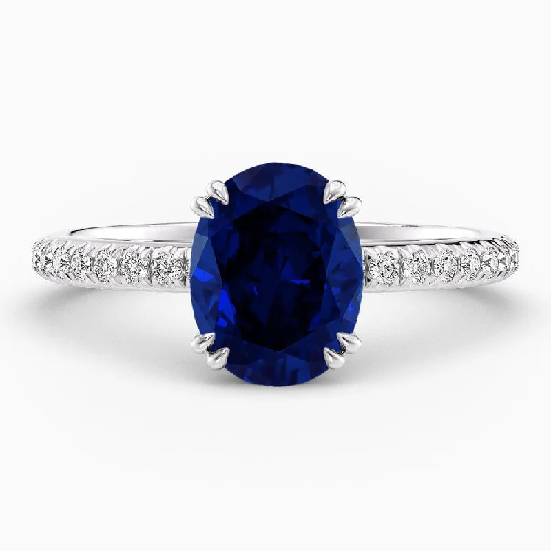 women's minimal engagement rings-5.50 Carat Oval Shape Hidden Halo Blue Sapphire Engagement Ring