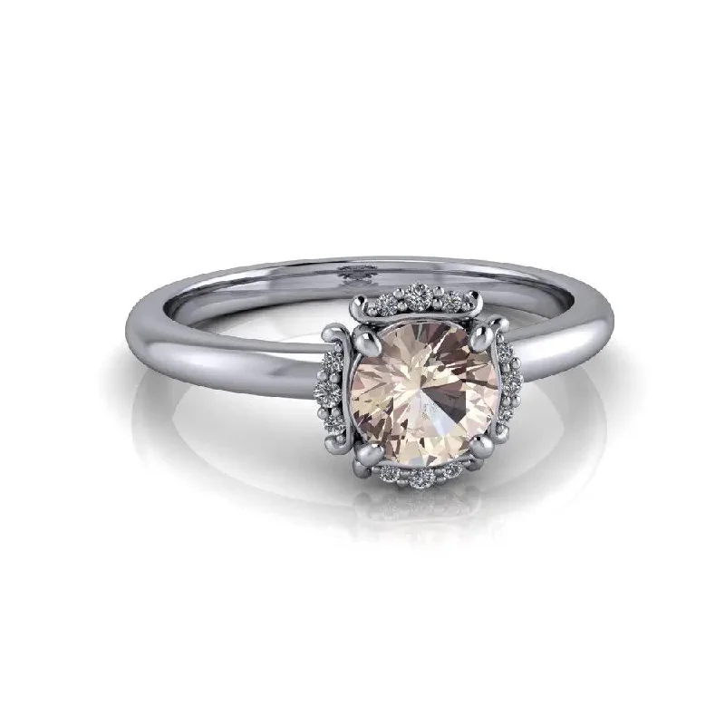 women's engagement rings with diamond halos-Morganite Engagement Ring Diamond Halo Setting 1.35 CTW