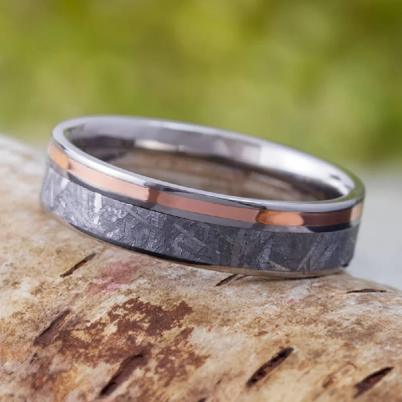 women's vintage wedding rings-Meteorite And Gold Ring With Titanium Edges