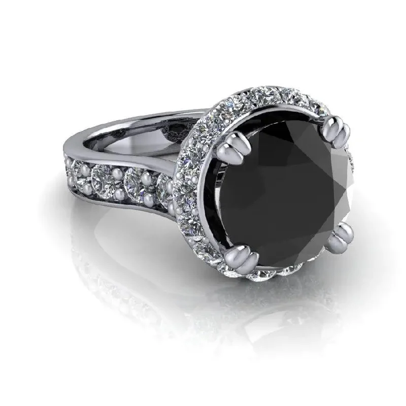 women's vintage-style engagement rings-Black Diamond Halo Engagement Ring 4.21 ctw