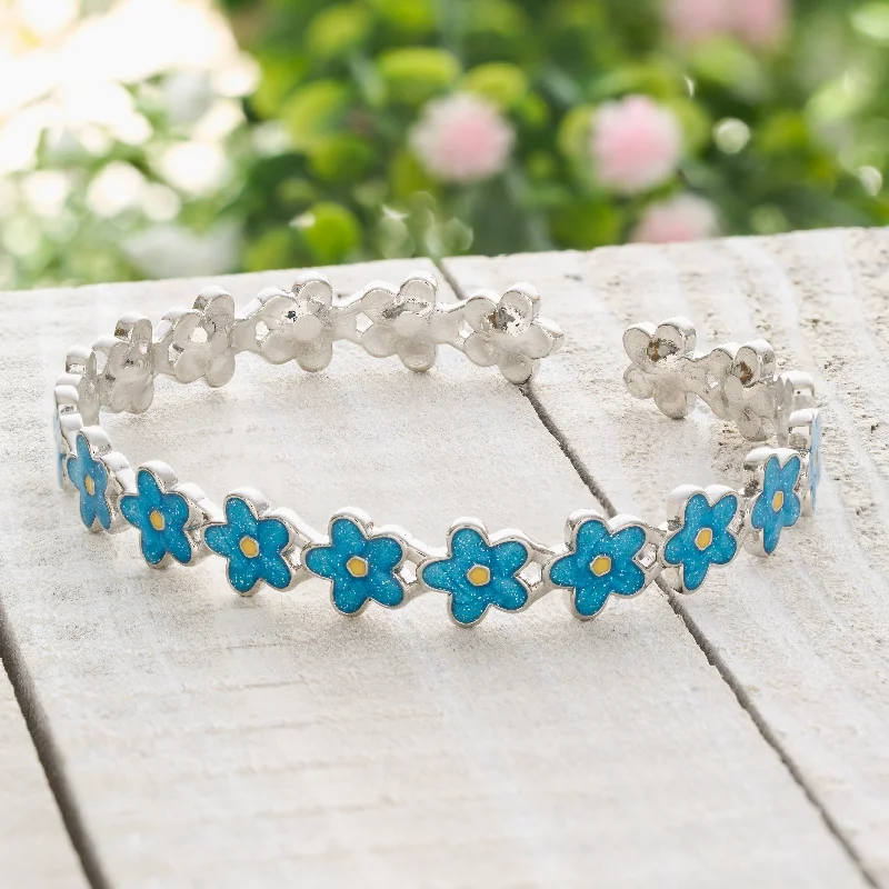 women's wide cuff bracelets-Little Forget-Me-Not Flower Cuff Bracelet