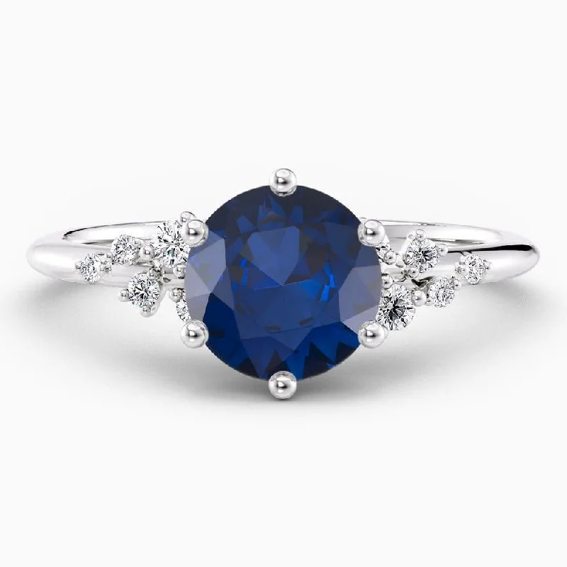 women's affordable engagement rings-2.20 Carat Round Shape Snowdrift Blue Sapphire Engagement Ring