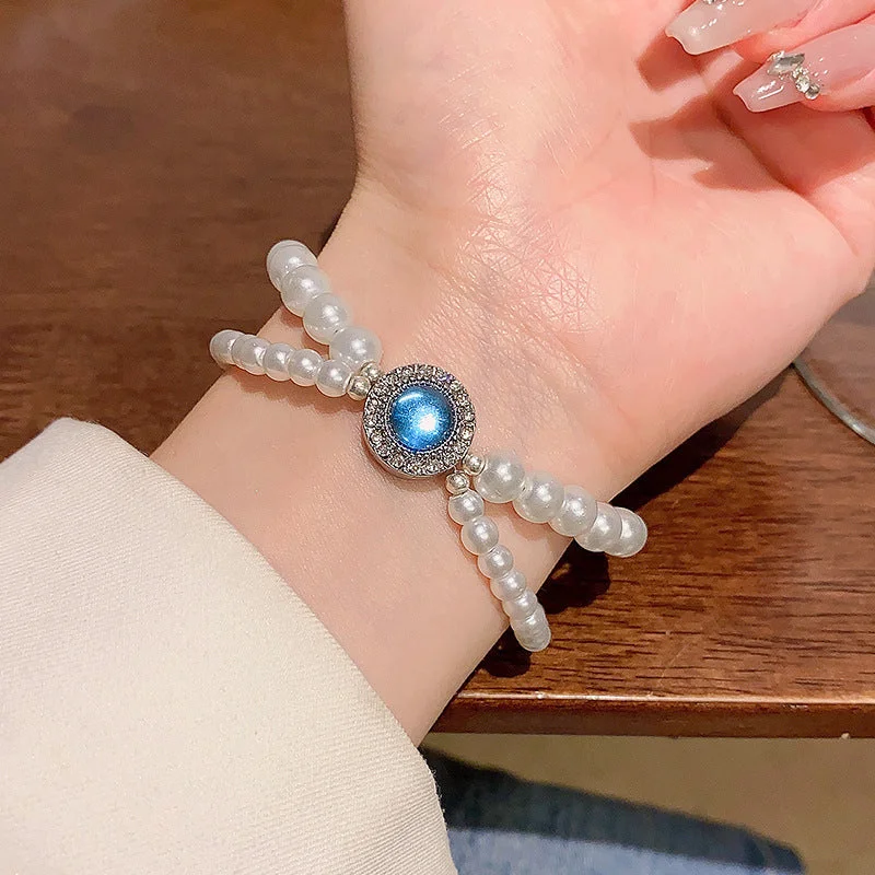 S546 White ~ Aquamarine Pearl Bracelet