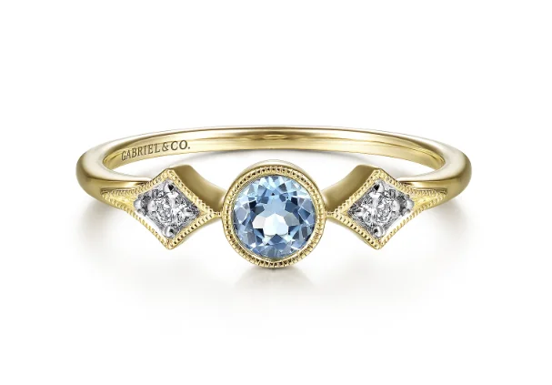 women's princess cut solitaire engagement rings-14K Yellow Gold 0.34ct Swiss Blue Topaz & 0.05cttw Diamond Ring by Gabriel