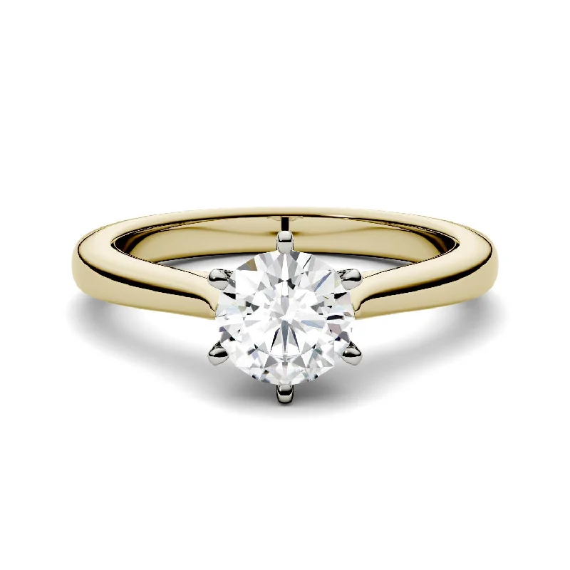 women's double band rings-Charles & Colvard 6.5mm Moissanite Solitaire Engagement Ring