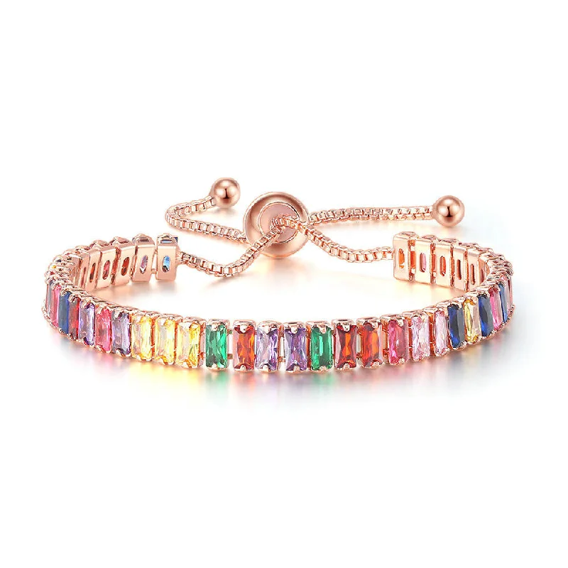 2.5*5mm-Colorful Crystals Rectangular Adjustable Bracelet-Rose Gold