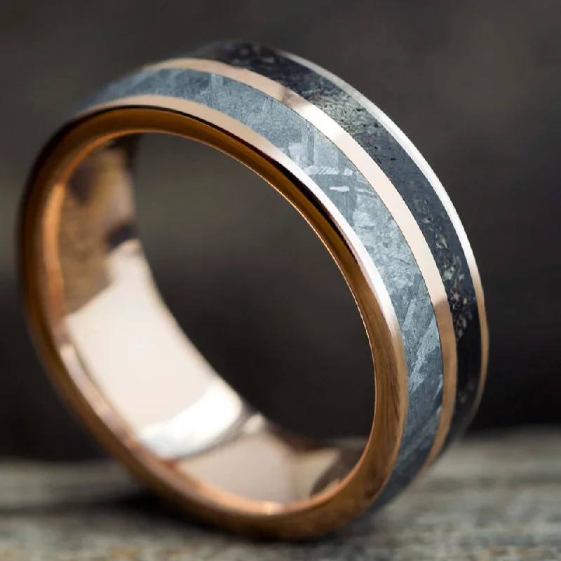 women's floral rings-Dinosaur Bone & Meteorite Men's Wedding Band