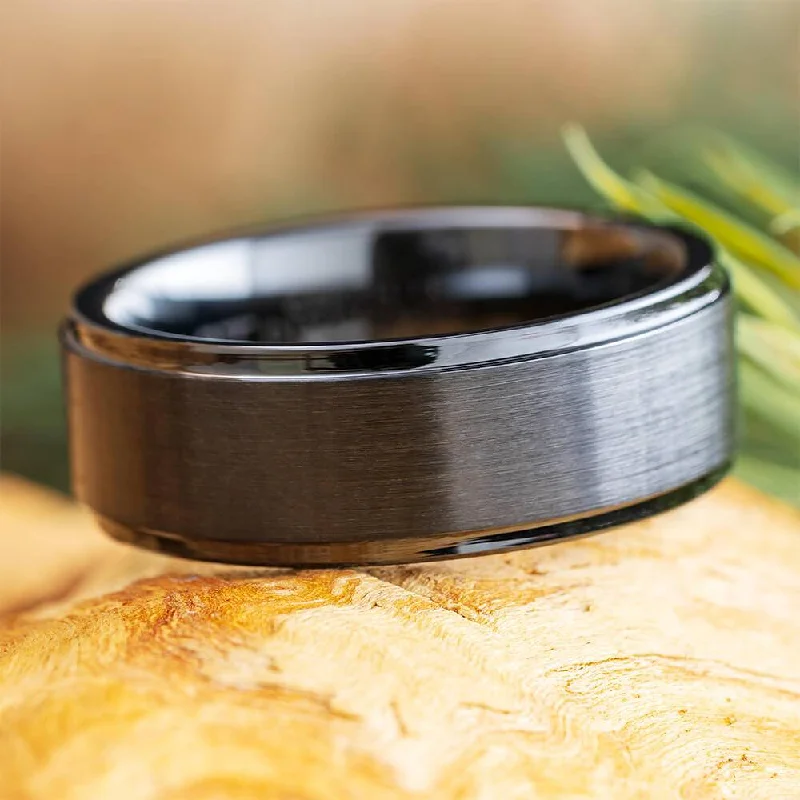 women's high-end rings-Recessed Edge Black Ceramic Ring