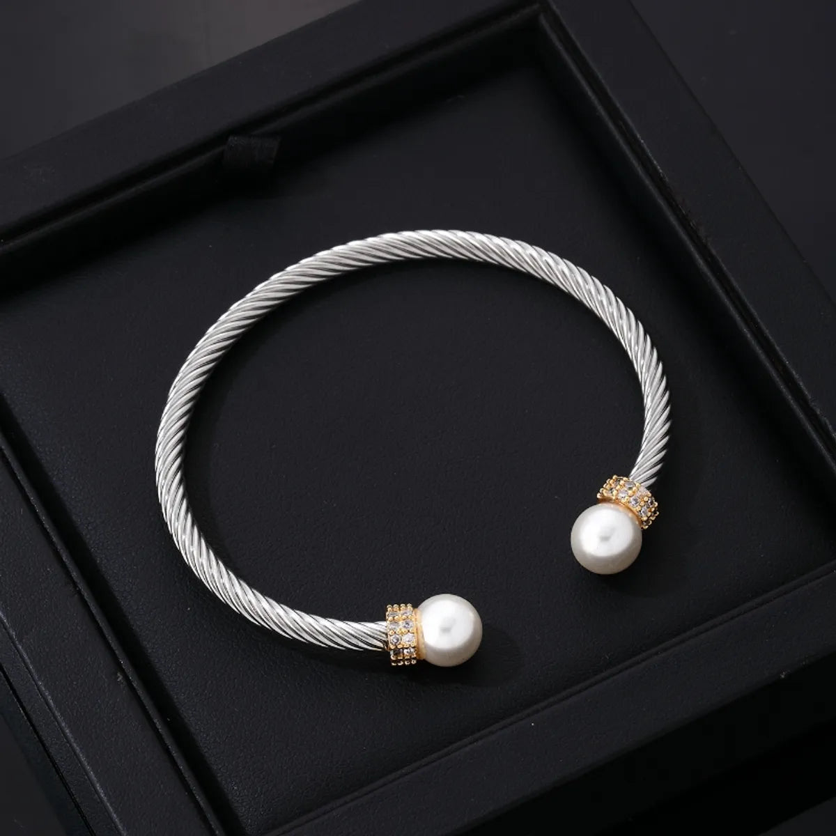 women's minimalist bracelets-Ig Style Hip-hop C Shape Stainless Steel Titanium Steel Plating Inlay Pearl Zircon Bangle