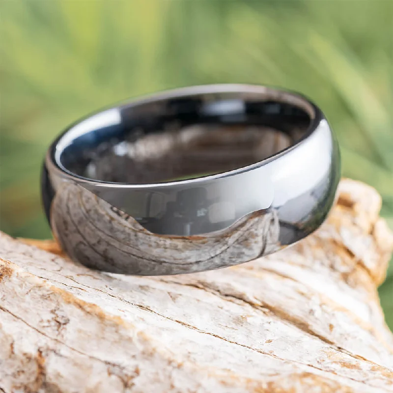 women's large rings-Black Ceramic, Domed Profile Men's Wedding Band