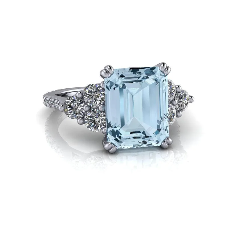 women's designer engagement rings-3.70 CT Emerald Cut Aquamarine & Diamond Engagement Ring or Anniversary Ring