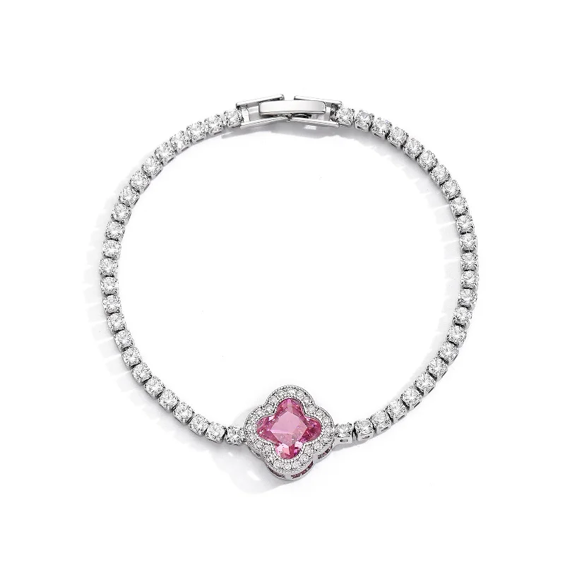 Pink Zirconium Clover-Yx906 Silver