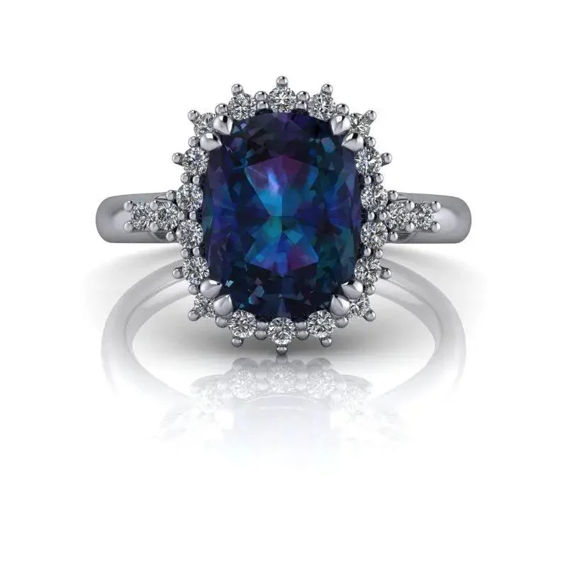 women's antique engagement rings-Cushion Cut Alexandrite & Lab Grown Diamond Engagement Ring 2.88 ctw