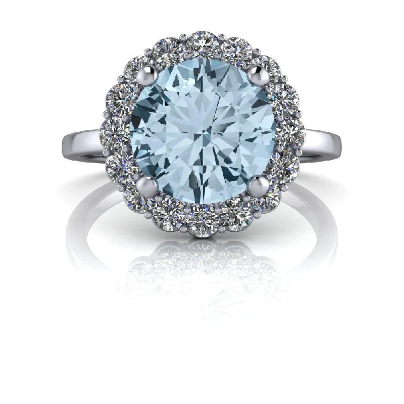 women's engagement rings with side diamonds-2.80 ctw Aquamarine & Diamond Cluster Engagement Ring