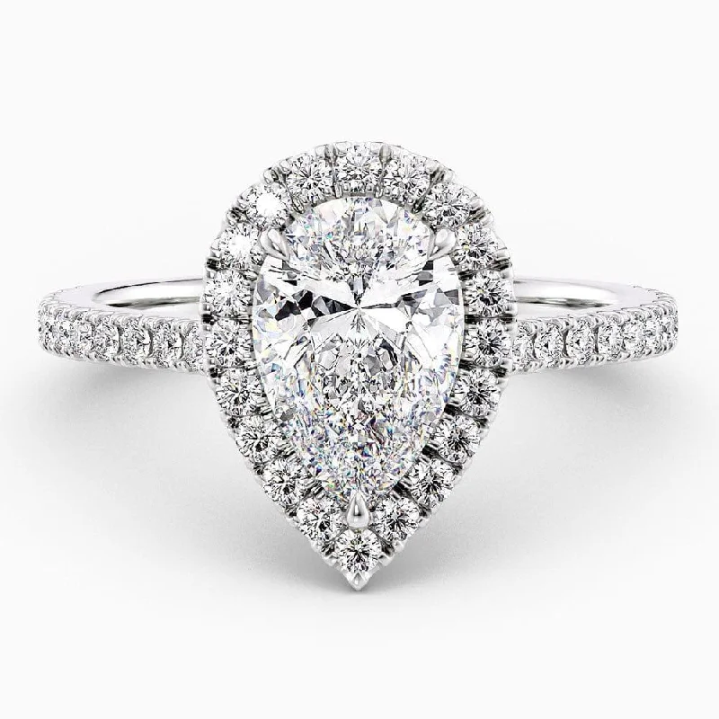 women's affordable engagement rings-2 Carat Pear Cut Halo Natural Diamond Engagement Ring GIA Certified