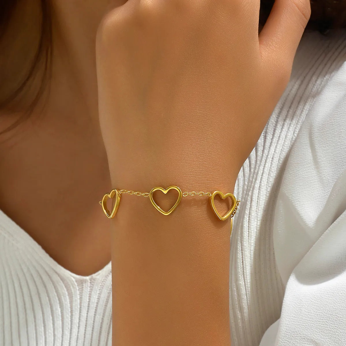 women's simple gold bangles-Sweet Heart Shape Stainless Steel Hollow Out Bracelets