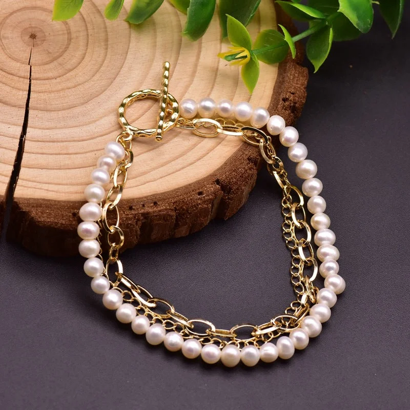 Three-Layer White Pearl Bracelet