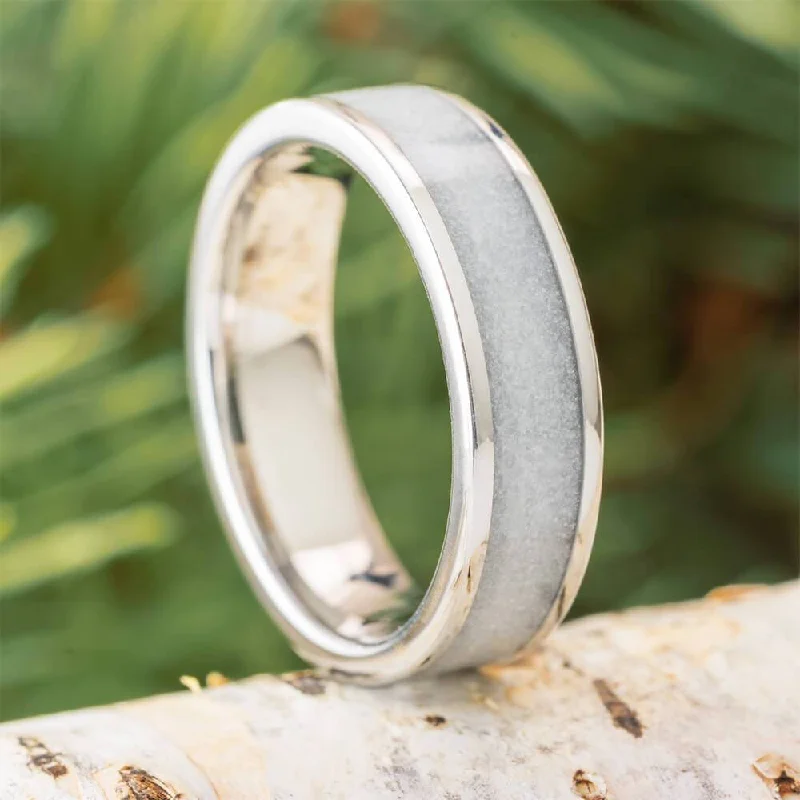 women's emerald-cut rings-Handmade White Sand Ring in Titanium